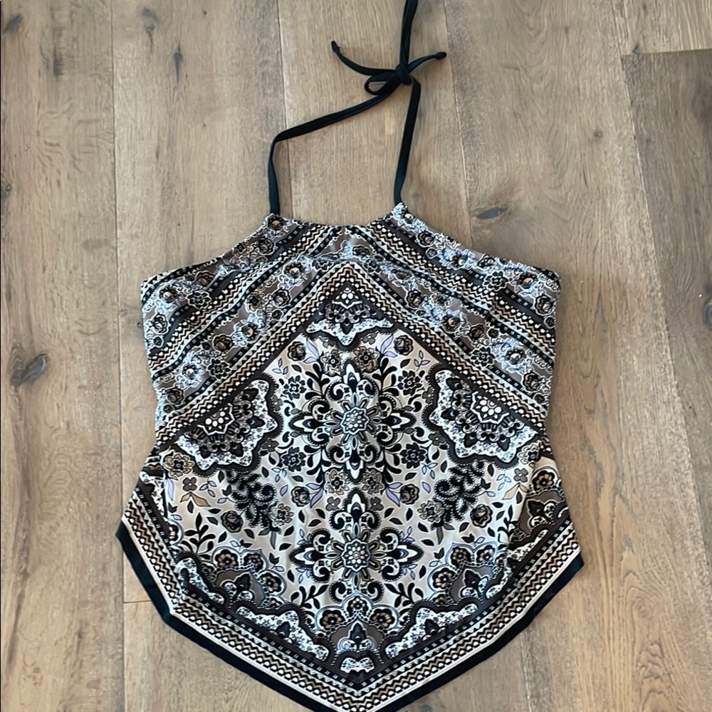Chic Black and White Patterned Halter Top